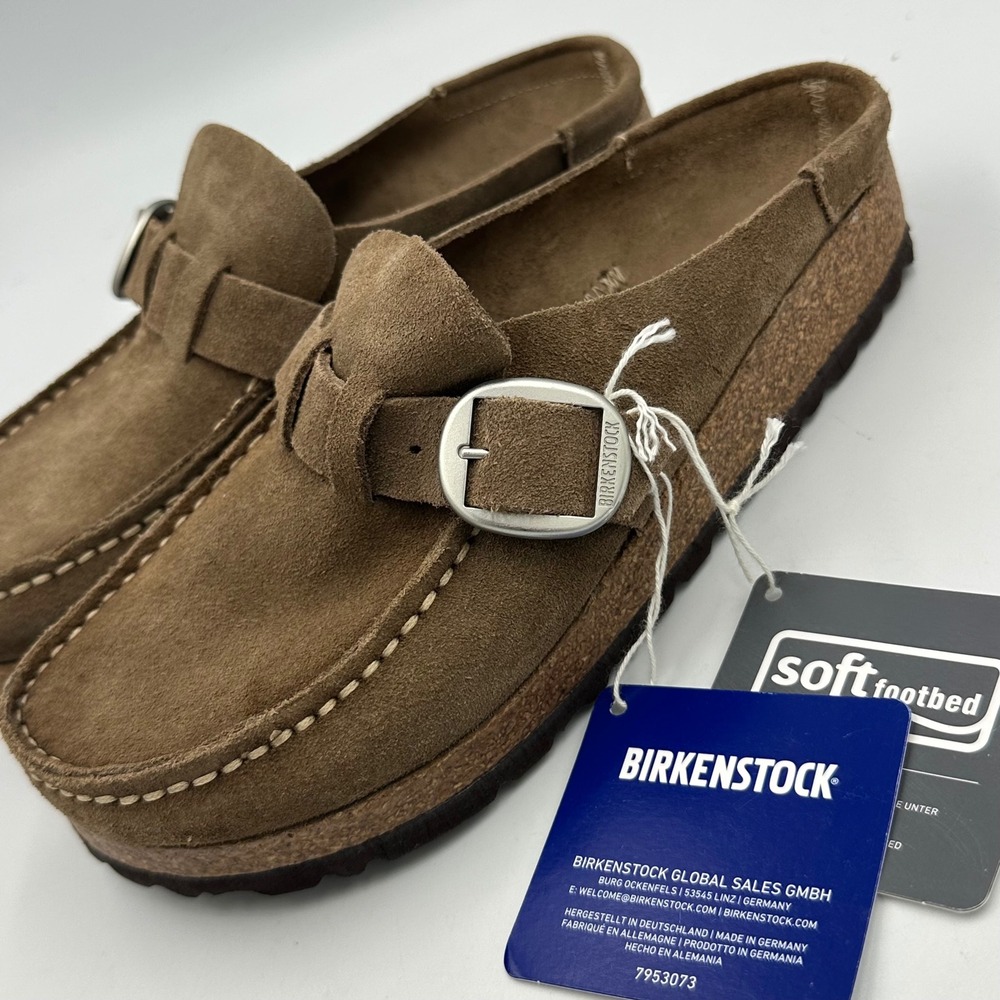 Birkenstock Buckley Gray Taupe Suede Soft Footbed Clogs EU35 US Wmn 4 NARROW NIB